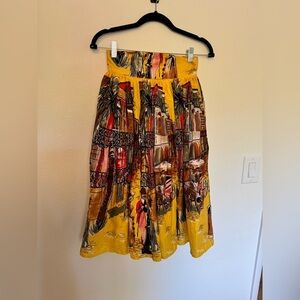 Trashy Diva New Orleans French Quarter Printed Skirt Yellow Midi Cotton 4 EUC